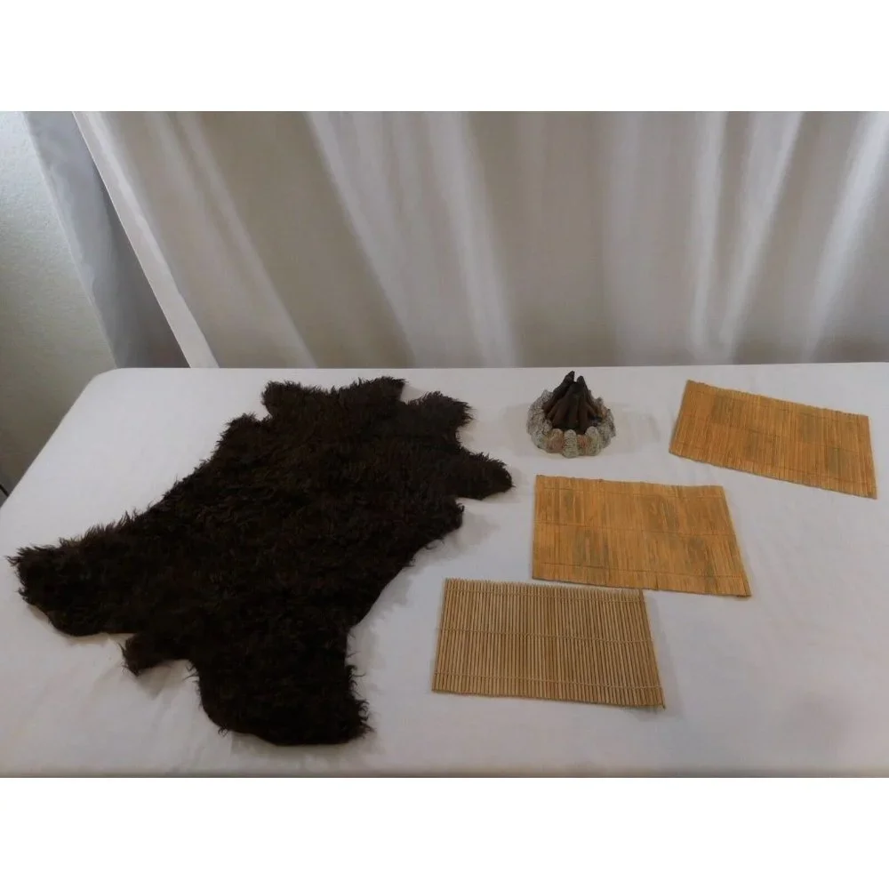 American Girl Doll Kaya Replacement Tule + Brown Faux Fur Blanket +  Wood Fire P